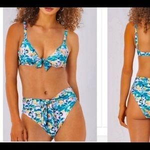 Onia Teal Floral Tie-Front Bikini Set